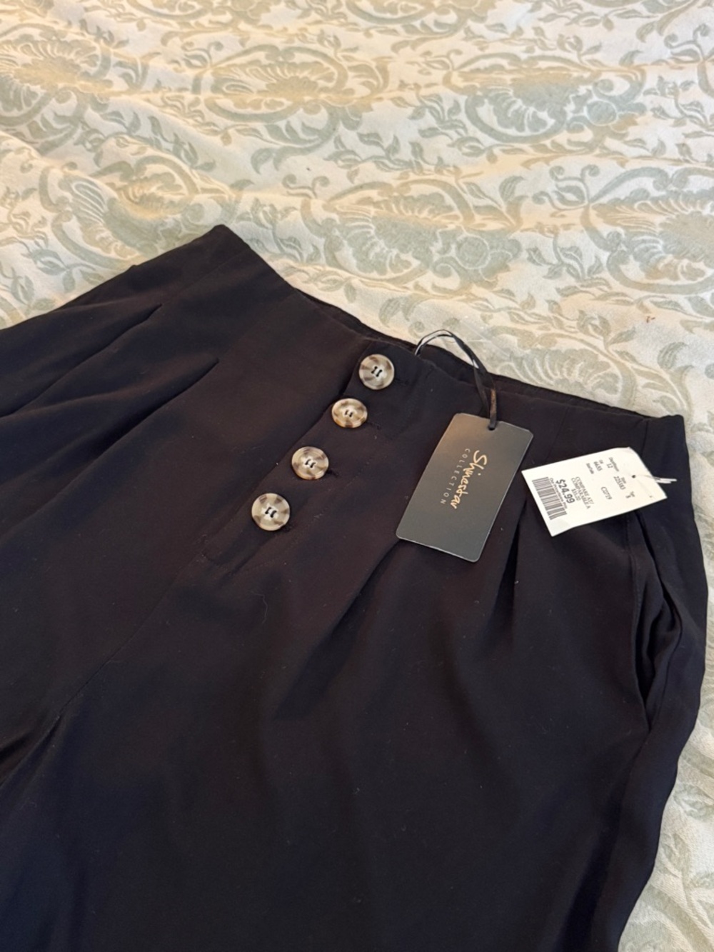 Shinestar Black Pleated Trousers with Silver Buttons